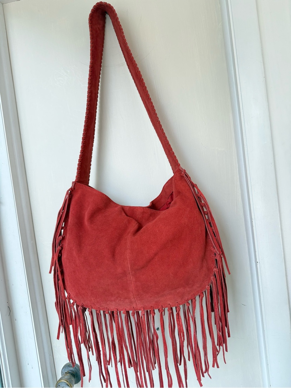Free People Red Suede Fringe Shoulder Bag